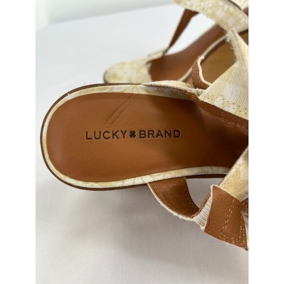 Lucky Brand Demmia Platform Wedge Sandal Size.8.5 Buttered Yellow Floral Canvas - Picture 6 of 15